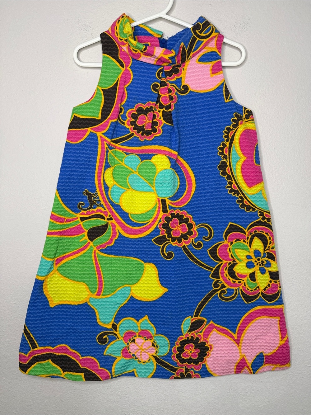 Lilly Pulitzer Girls "Spiced Up" Blue Floral Shift Dress Seersucker Size 6